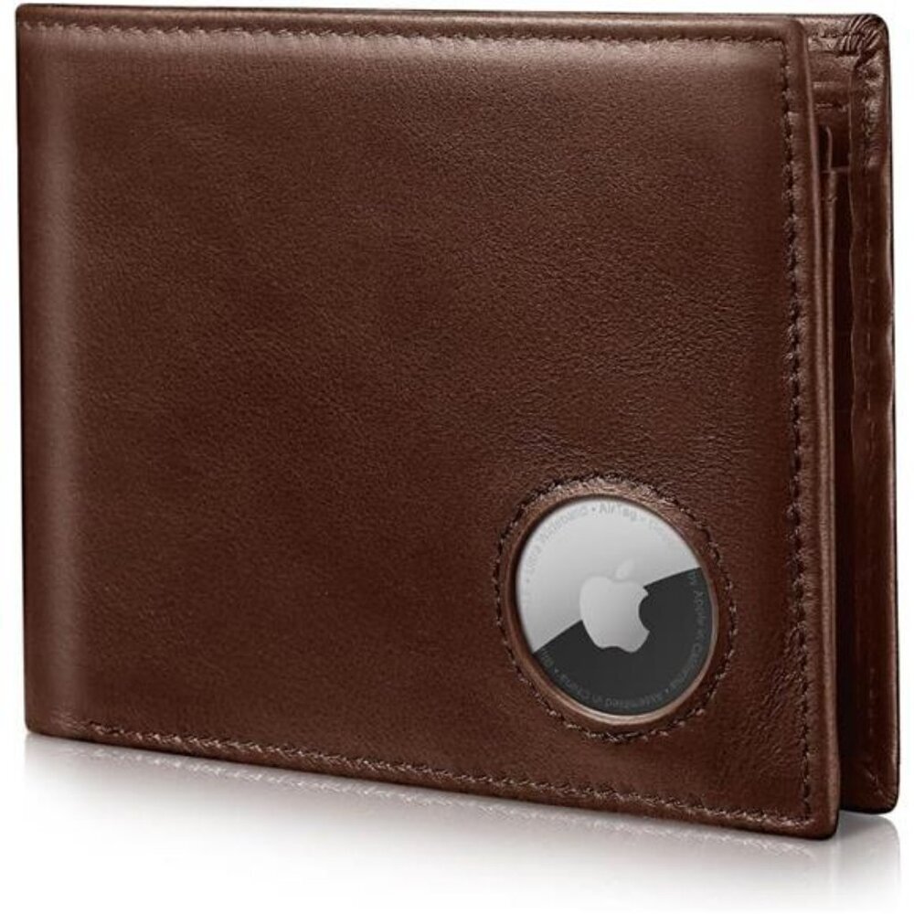 Leather Bifold Wallet AirTag Holder RFID Block Mens